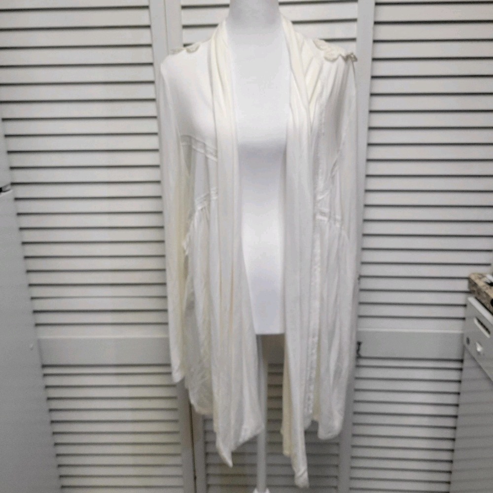 Young Threads Ivory With Lace Back Jersey Cardigan Size Large Waterfall Front